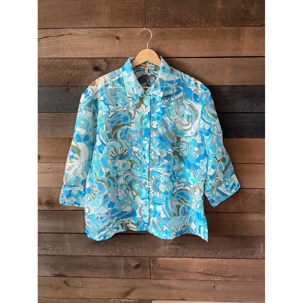 Vintage Sheer Floral Button Up Blouse Psychedelic Boho 90s Mod Inspired Top